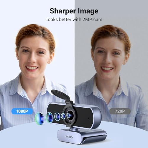 UGREEN Full HD 1080P Webcam with Microphone, 2 Noise-Canceling Mics, 85 °   Fov & Fixed Focus, Plug and Play, Auto Light Correction, Privacy Cover PC Camera for Zoom/Skype/Teams, Switch 2
