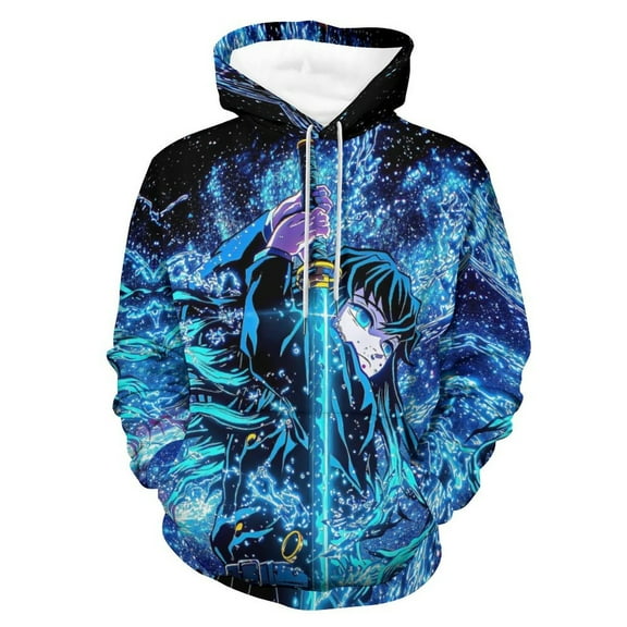 Demon Slayer Muichiro Tokito Hoodies for Men Women 3D Print Pullover Novelty Hooded Sweatshirt Hoodies with Big Pockets S
