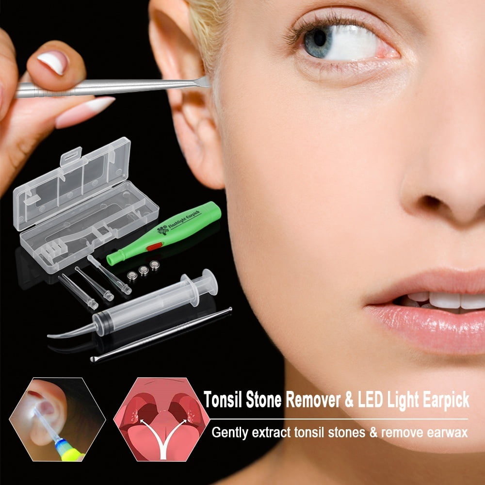 AUST Tonsil Stone Remover Tool LED Earwax Removal Stainless Steel Remover w/ Case for Oral Care
