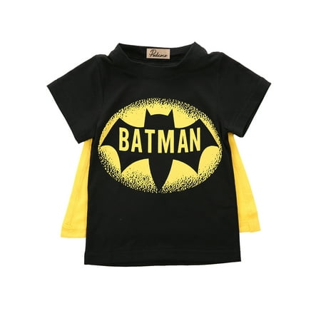 

Gwiyeopda Toddler Boys Top Shirt Super Man/Bat Pattern Print Short Sleeve Round Neck Tees Tops
