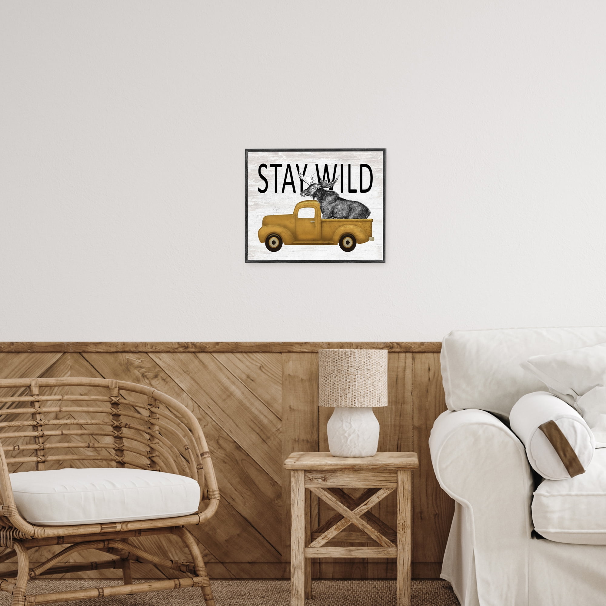 Stay Wild Moose Truck White Framed Giclee Art, design by Lettered and Lined