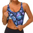 thumbnail image 3 of Balery Skull blue crystal flower Sujetadores deportivos con espalda cruzada para mujer, acolchados, sin costuras, de alto impacto, ideales para yoga, gimnasio, entrenamiento y fitness.-X-Large, 3 of 8