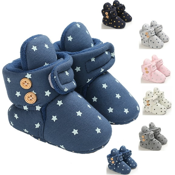 Lovebay Infant Baby Boy Girl Cozy Fleece Bootie Newborn Stay On Slipper Winter Warm Gripper Non-Slip Crib Shoes Light 12-18 Months