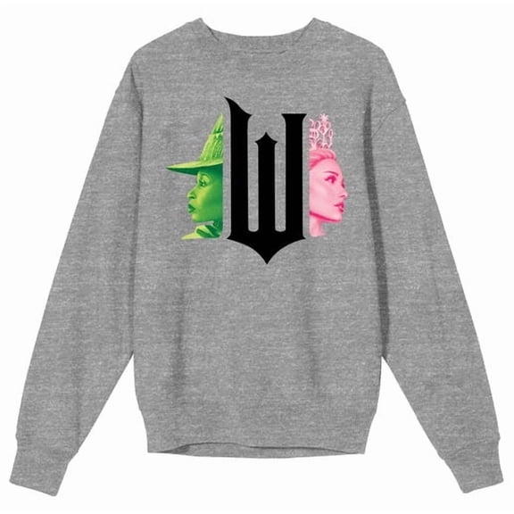 Wicked Part 1 Elphaba & Glinda W Adult Athletic Heather Crew Neck Long Sleeve Sweatshirt-Medium