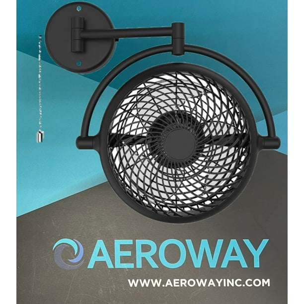 VIVI 8 in. Wall Mount Swivel Fan with Folding Arm (Black) ALASKA