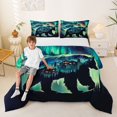 thumbnail image 2 of Castle Fairy Aurora Exposure Cabin Bear King Size Comforter Sets 3pcs for Teens,Pine Mountain Star Comforters King Size,Teal Dark Green,Navy Blue Reversible,1 Comforter and 2 Pillowcases, 2 of 6