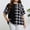Black, variant on QUNYINEY Summer Shirts for Women Crew Neck Button Down Plaid Short Sleeve Tops Loose Casual Plus Size Shirts