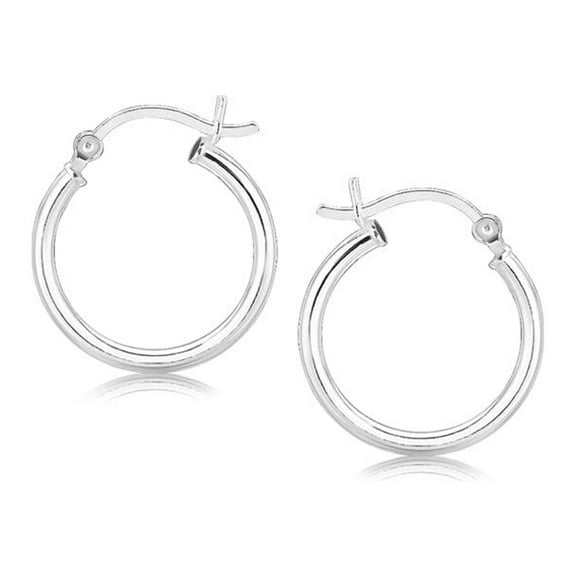 Polished Sterling Silver and Rhodium Plated Hoop Earrings (15mm)