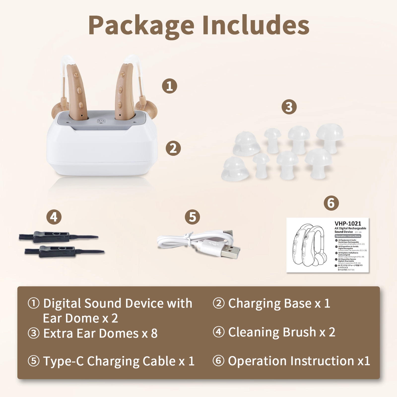 HIBRIQ Digital Hearing Aids for Seniors, Rechargeable with Charging Base, 4-Mode for Hearing Loss, Button Control