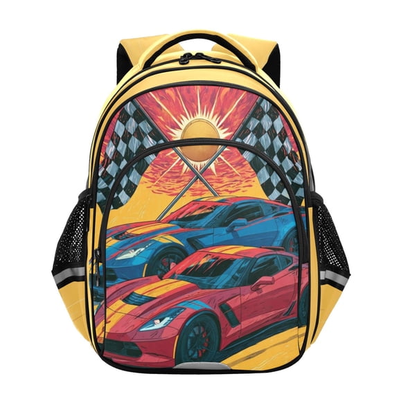 Qxltty Race Sports Cars Backpack Lightweight Multi Pocket Daypack Reflective Bookbag with Adjustable Straps