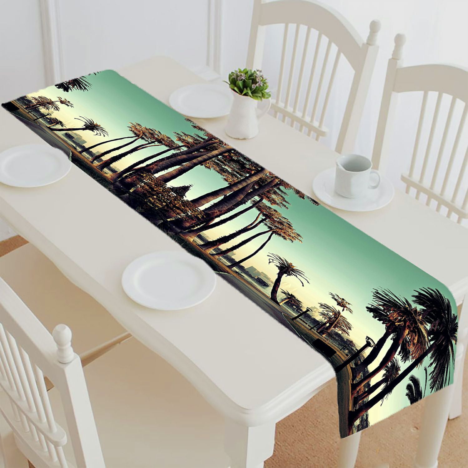 ABPHQTO Los Angeles Downtown Park View Palm Trees Table Runner Placemat Tablecloth For Home