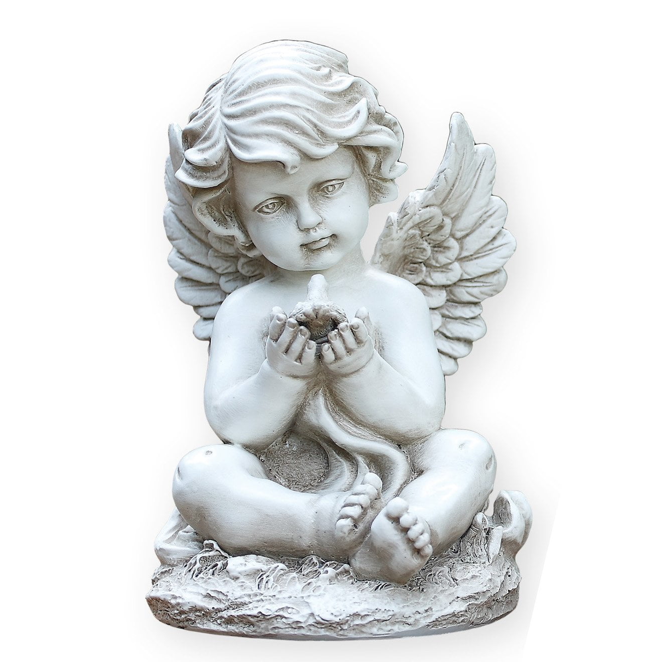 Sitting Cherub with Bird 9 Inch Resin Decorative Indoor Outdoor Garden