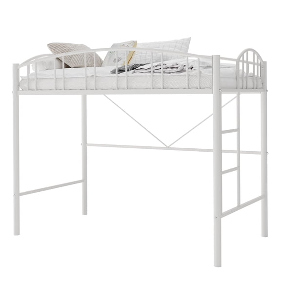 Luku Twin Size Loft Bed with Ladder & Arched Guardrail, Heavy Duty Metal Frame