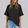 thumbnail image 4 of Inleife Womens T-Shirts Women's Casual Crewneck Short-Sleeved Solid Color Loose Short Loose T-Shirt Tops Sizes Black XL, 4 of 5