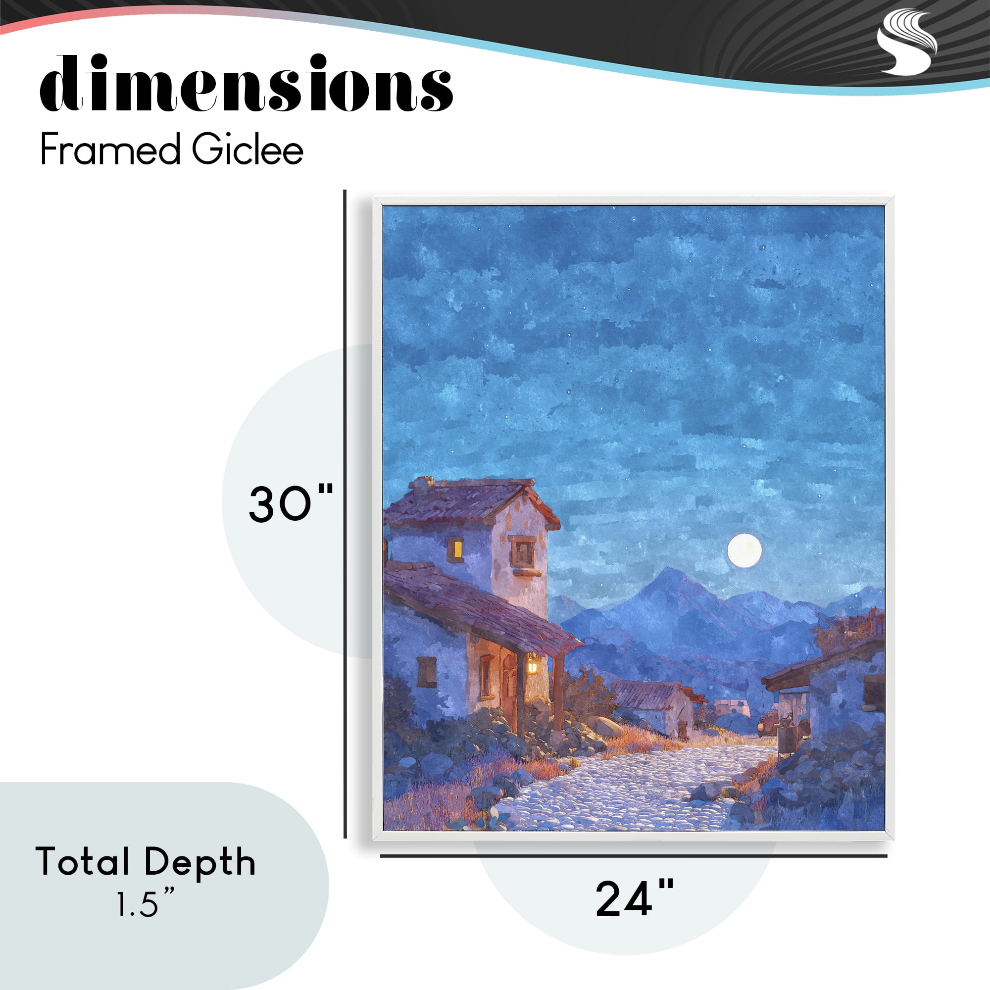 Moon over Quiet Town White Framed Giclee Art, design by Ziwei Li
