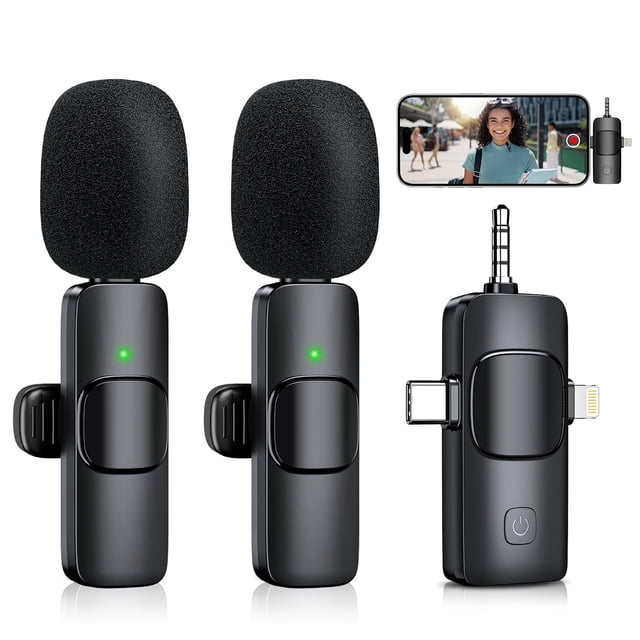 K15 Wireless Lavalier Microphone System: 3-in-1 Plug-and-Play Design with 3.5mm, Android & iOS Ports, Configuration, Real-Time Monitoring, Intelligent Noise Reduction, HD Audio Capture for Phones,