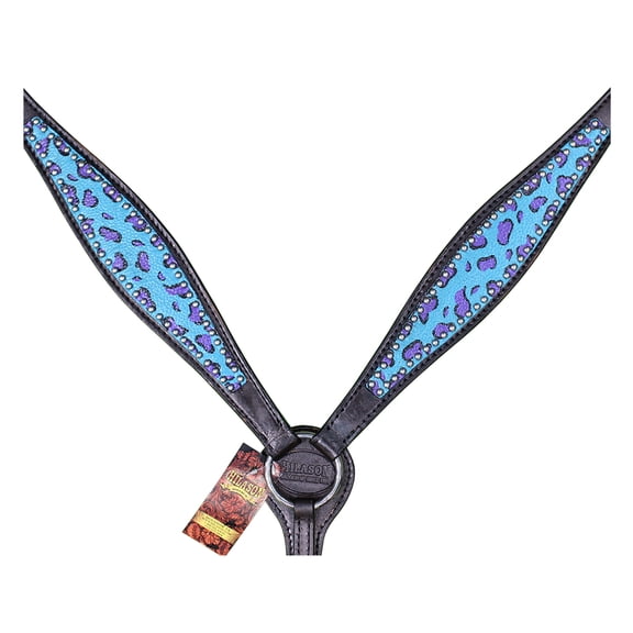 HILASON Western Horse Leather Breast Collar Set Turquoise Cheetah