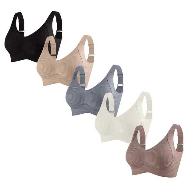 Sujetador de poliéster para mujer, ropa interior de uso diario, de talla grande, sin aros, de color liso, 5 piezas