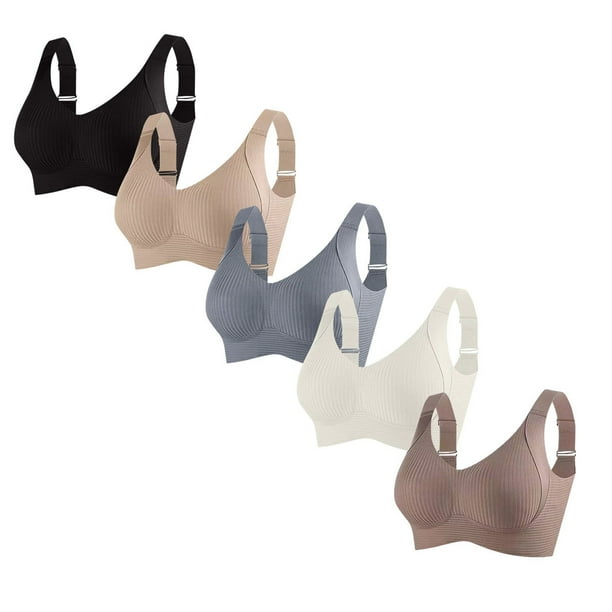 Sujetador de poliéster para mujer, ropa interior de uso diario, de talla grande, sin aros, de color liso, 5 piezas