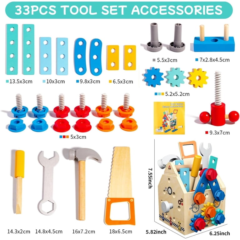 34-Piece Wooden Kids Tool Set – Construction Role Play Kit, Educational Toy For Ages 3+-1137999