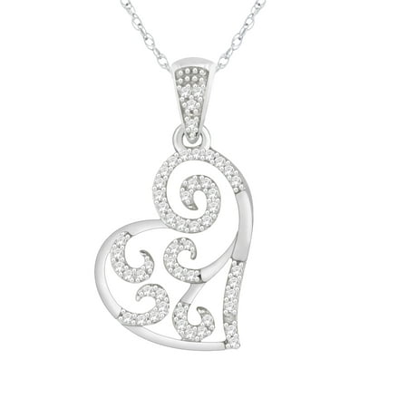 Trillion Designs 0.12 CT.T.W Round Cut Genuine Diamond Heart Pendant Necklace In 925 Sterling Silver