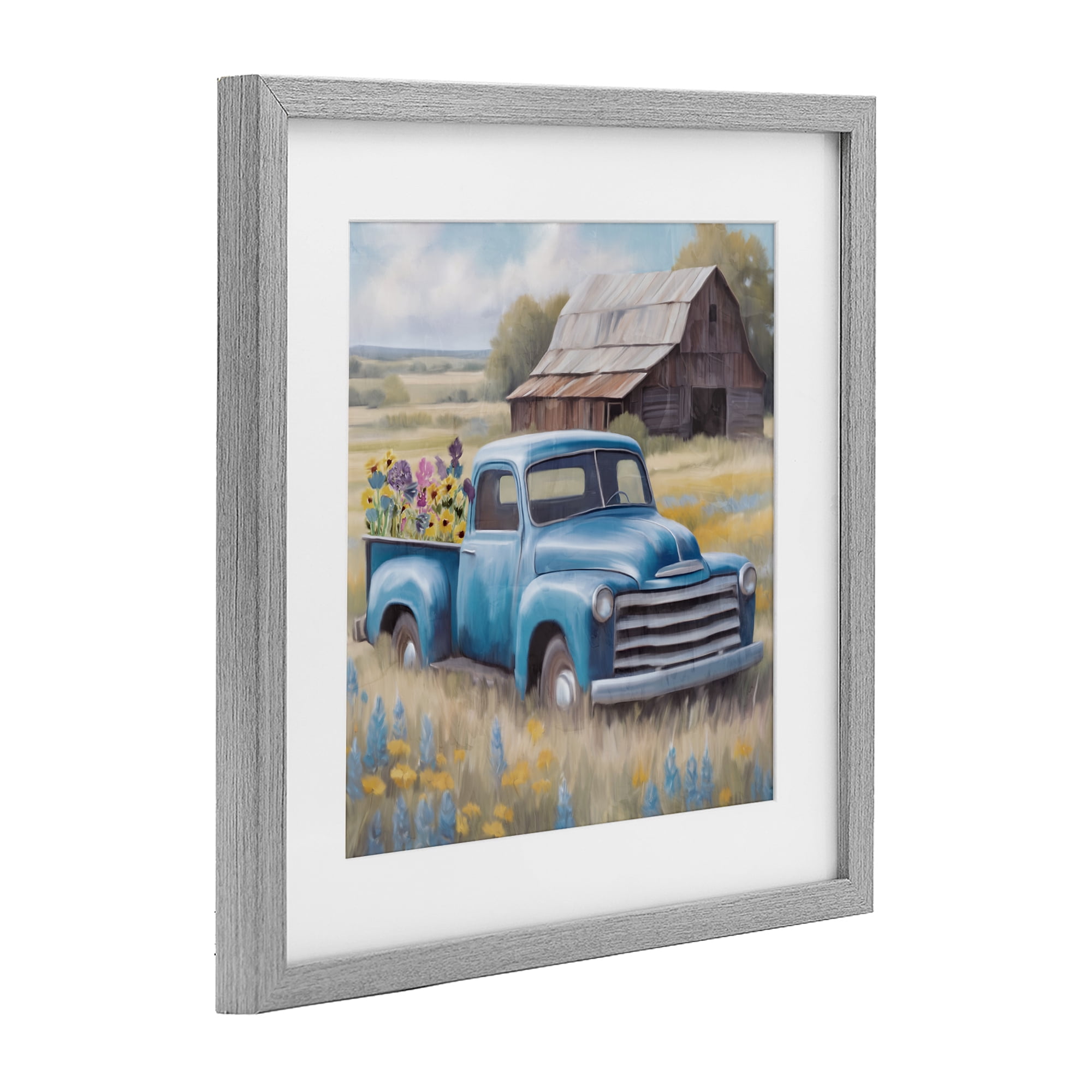 Stupell Industries Flower Truck in Antique Blue Gray Framed Print Under Glass, design by Kim Allen