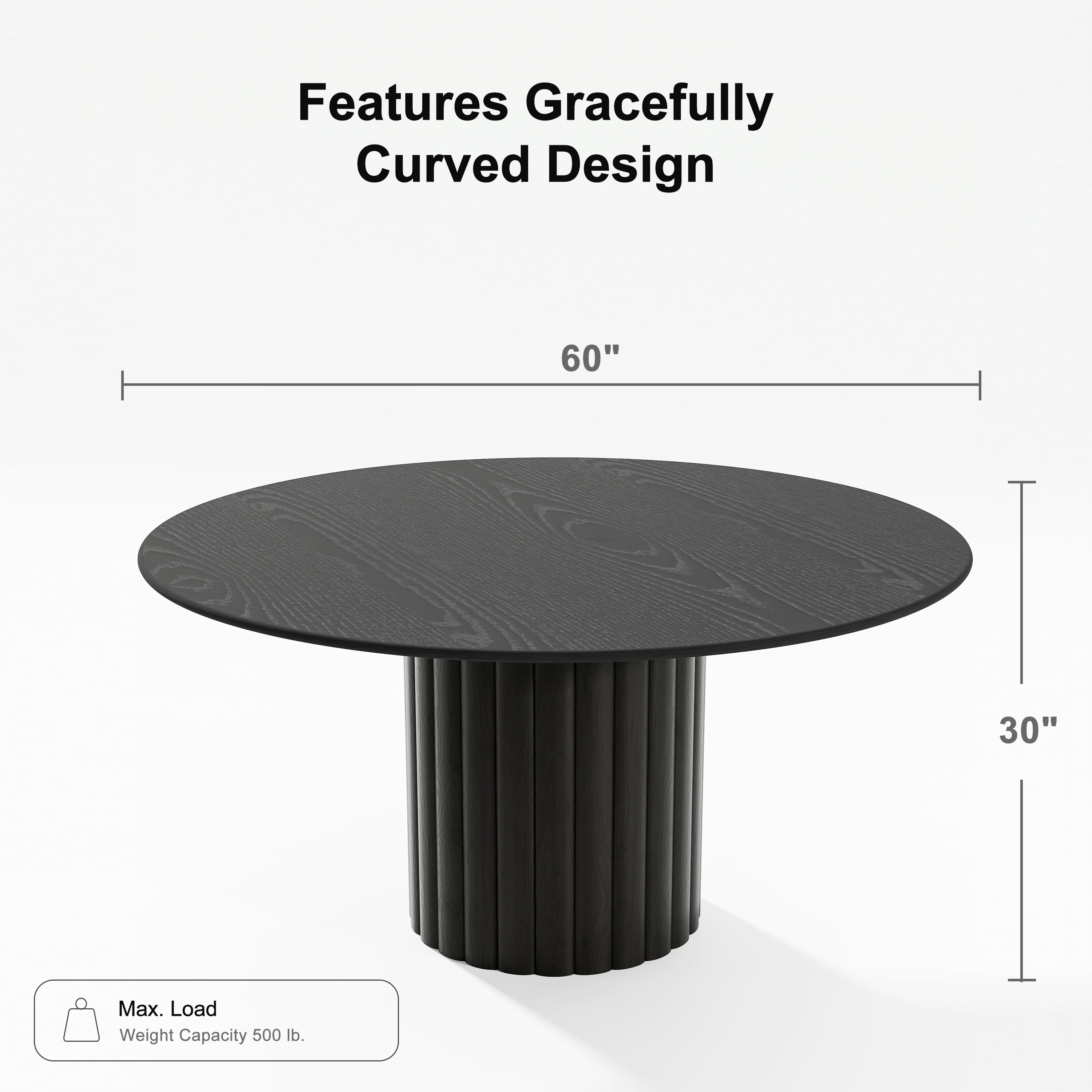 60 in. Soild Wood Black Dining Table Round Kitchen Table