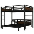 thumbnail image 5 of Full XL over Full XL Metal Bunk Bed/Metal Loft Bed and Metal Platform Beds, with raised security fence, Vintage Wood-colored, 5 of 9