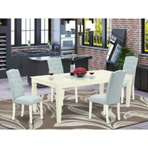 East West Furniture Logan 5-piece Wood Dining Set in Linen White/Baby Blue