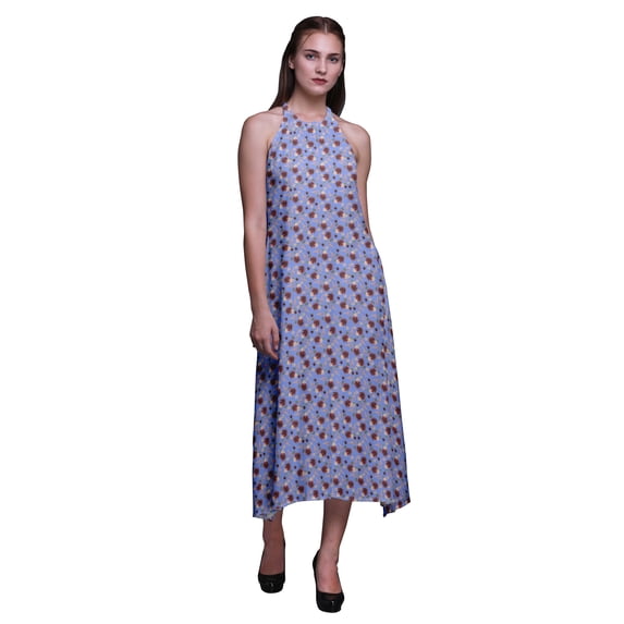 Bimba Floral Women Backless Halter Neck Beachwear Summer Evening Party Dress-Large