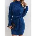 thumbnail image 4 of Cable Knit Sweater Dress, Casual High Neck Long Sleeve Dress, 4 of 5