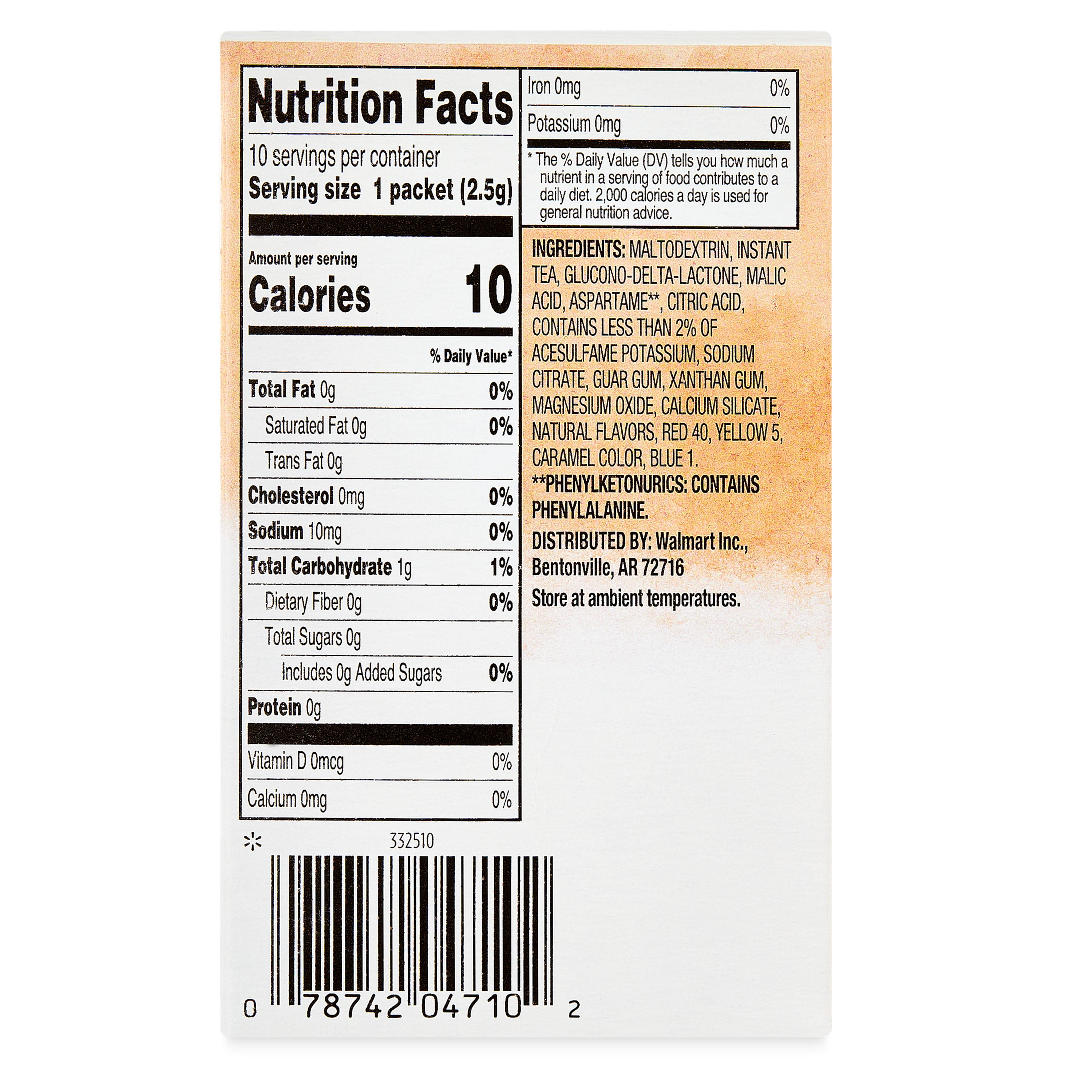 Great Value Sweet Tea Drink Mix, 0.09 oz, 10 Count