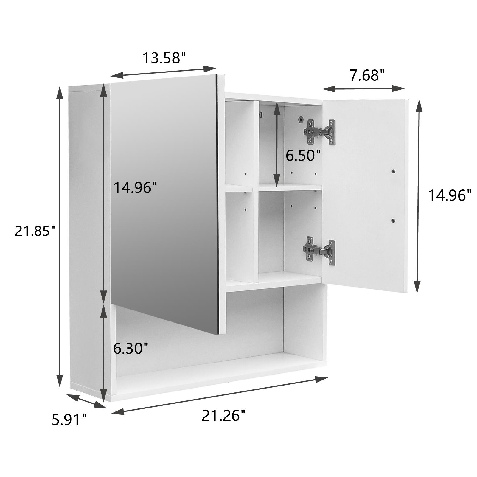 GoDecor Wall Storage Cabinet with mirror Doors and Shelf, Mirrored Wall Mounted Medicine Cabinet for Bathroom, White - image 2 of 5