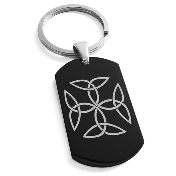 Stainless Steel Celtic Carolingian Cross Triquetras Engraved Dog Tag Keychain Keyring