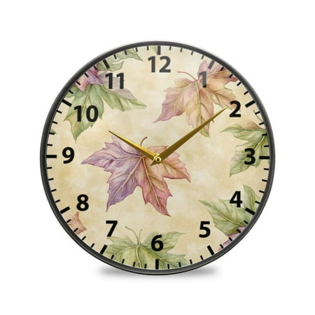 Acrylic Wall and Table Clock Colorful Maple Leaves 9.5in Modern Decor with Golden Hands