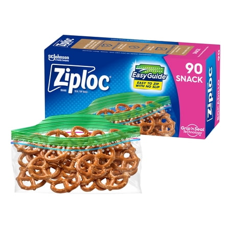 Ziploc® Snack Bags with EasyGuide™ Texture, Small Plastic Bags with Grip 'N Seal Technology, 90 Count