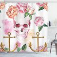 thumbnail image 1 of Ambesonne Skull Shower Curtain, Anchor Roses Peony Art, 69"Wx84"L, White Green Pink, 1 of 3