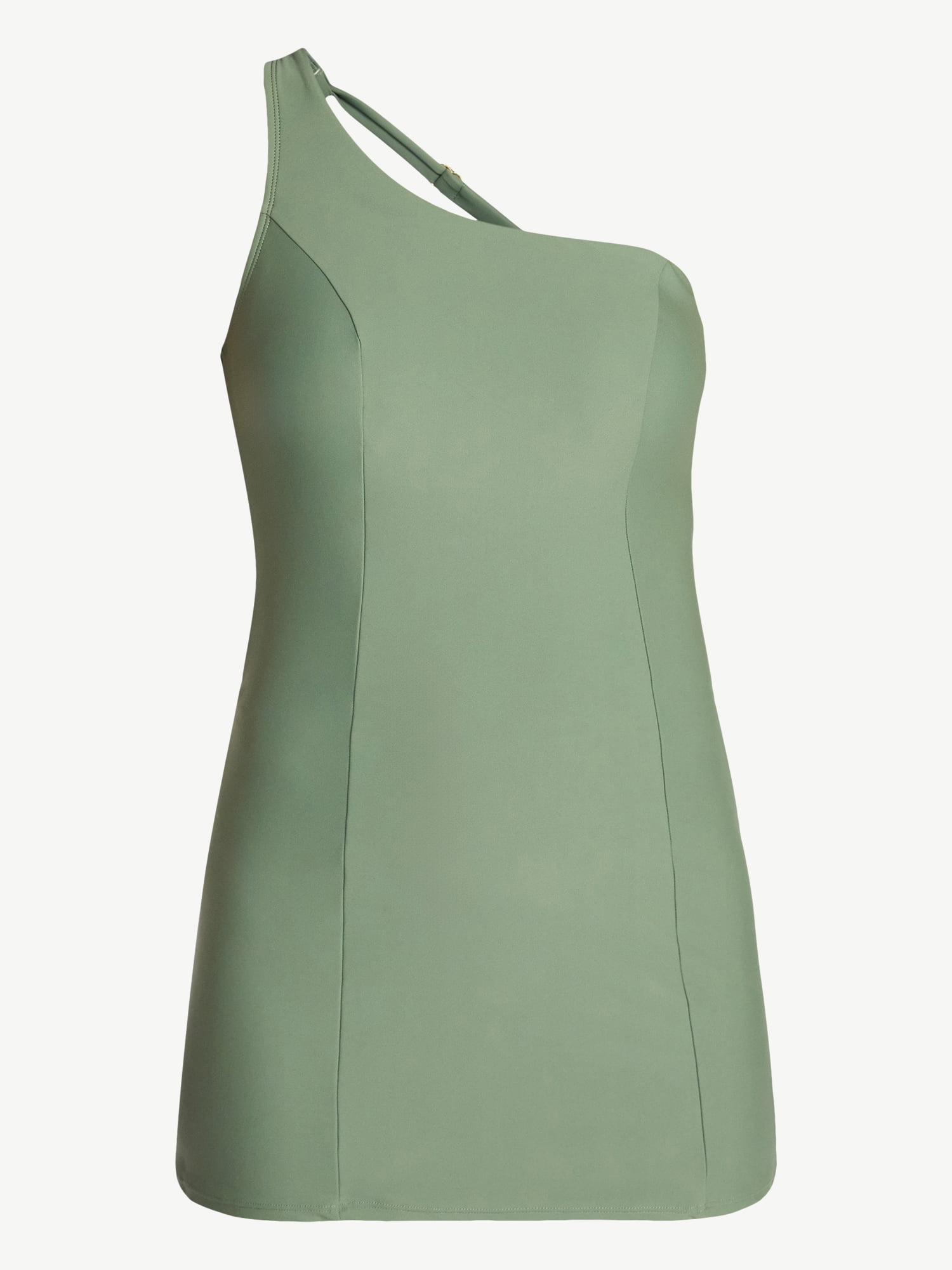 Time and Tru Women's and Women's Plus Size One Shoulder Swim Dress, Sizes XS-3X