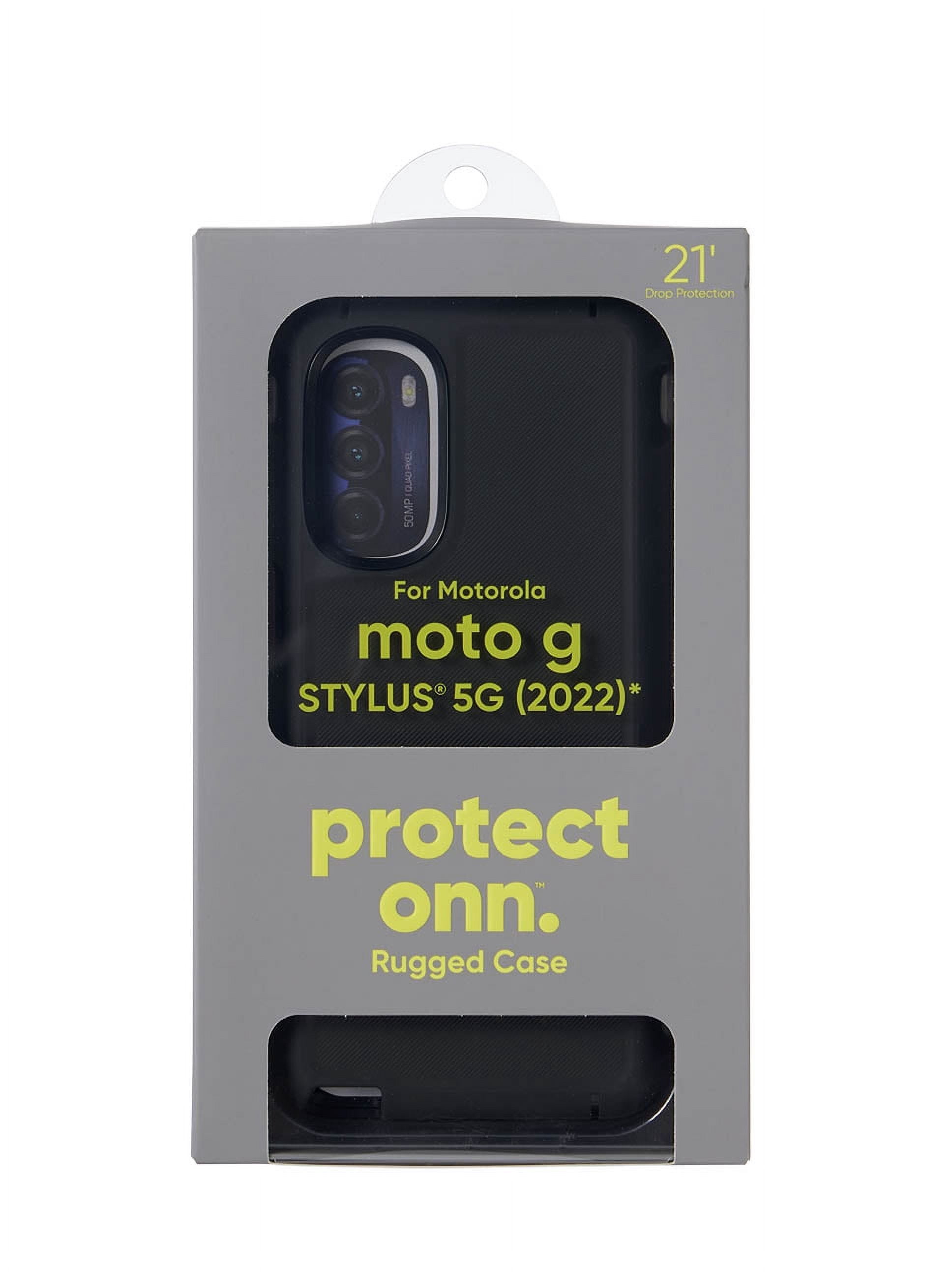 onn. Rugged Phone Case for moto g STYLUS 5G (2022), Black