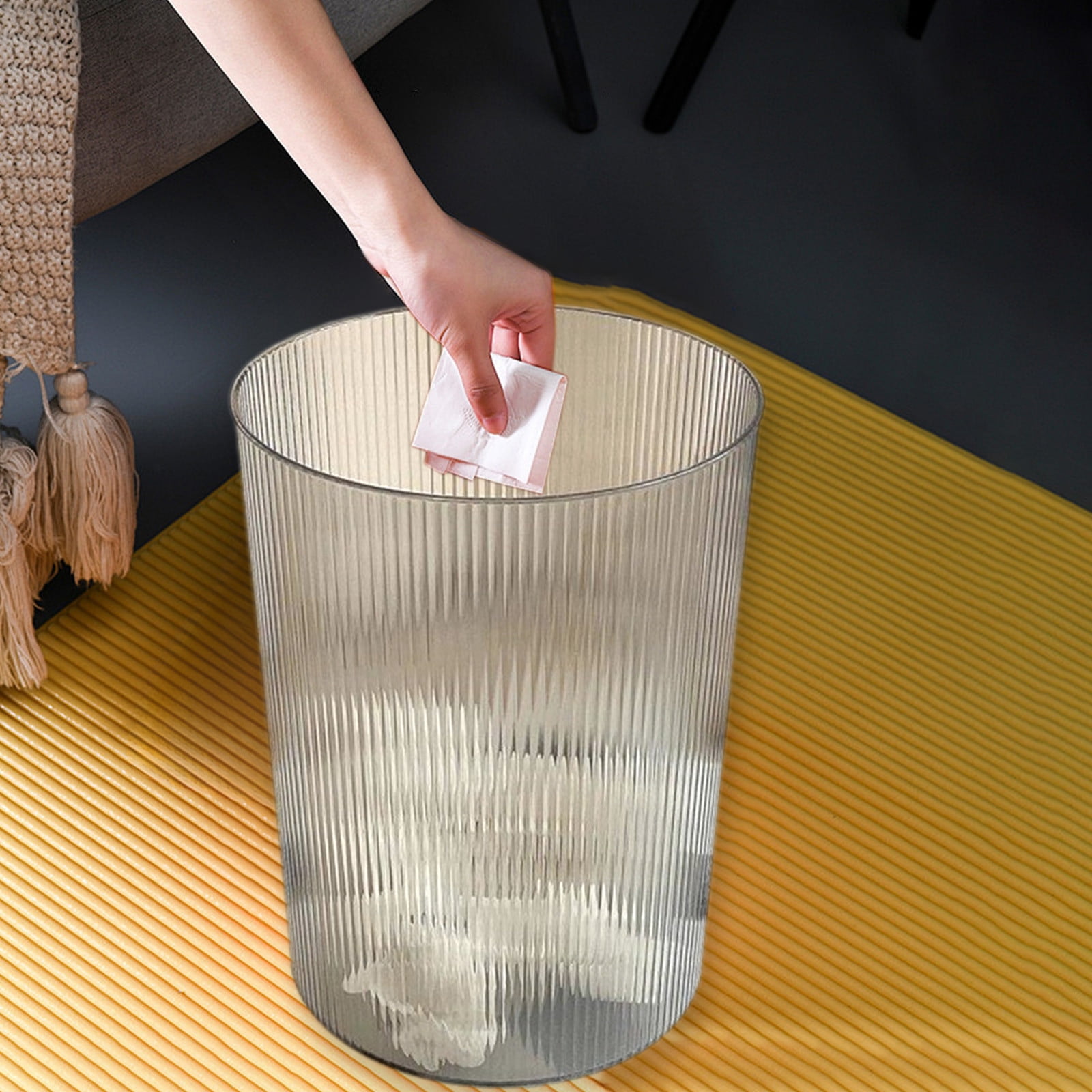 Round Plastic Small 1.7 Gallon Recycle Trash Can Wastebasket, Garbage Container Bin for Bathrooms, Kitchen, Bedroom, Home Office - Durable Plastic - Polished