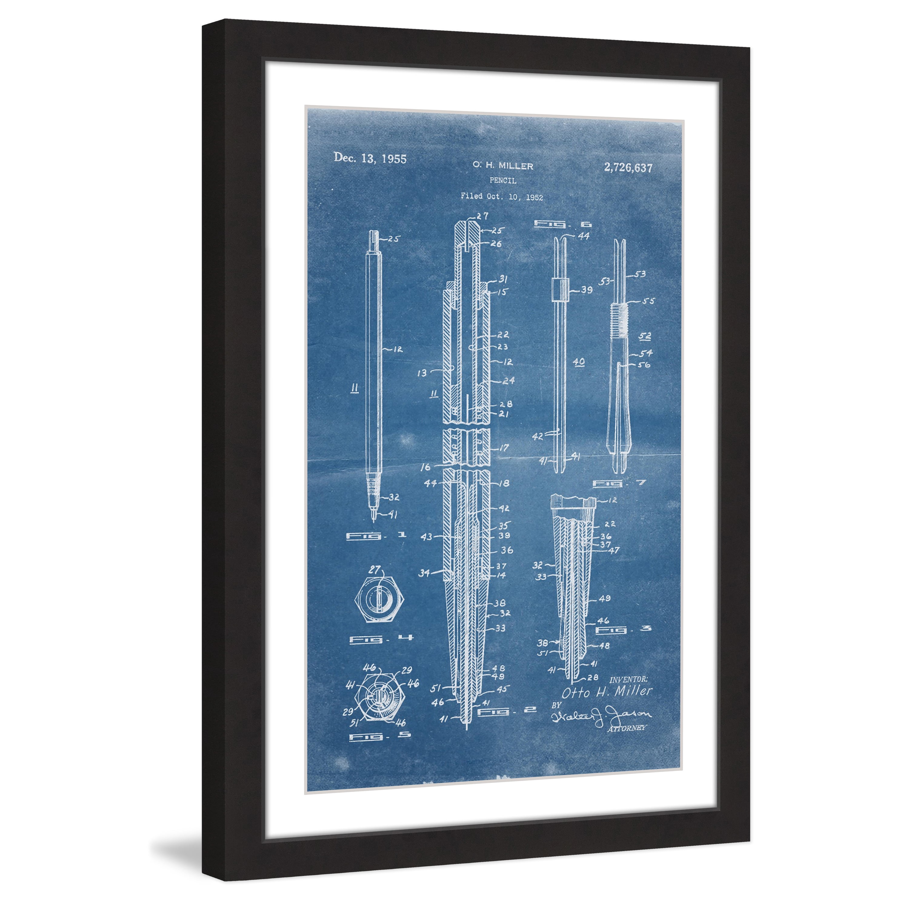 "Pencil 1955 Blueprint" Framed Painting Art Print