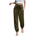 thumbnail image 4 of Womens Summer Linen High Waist Dressy Joggers Bow-Knot Loose Business Casual Pants for Vacation Travel Beach Trousers with Pockets Size S-2XL, 4 of 5