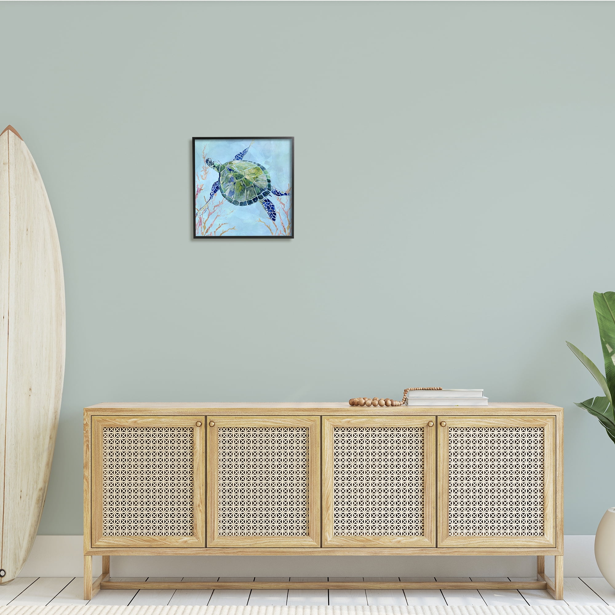 Stupell Industries Deep Sea Aquatic Tortoise Orange Kelp Water Turtle, 17 x 30, Design by Carol Robinson