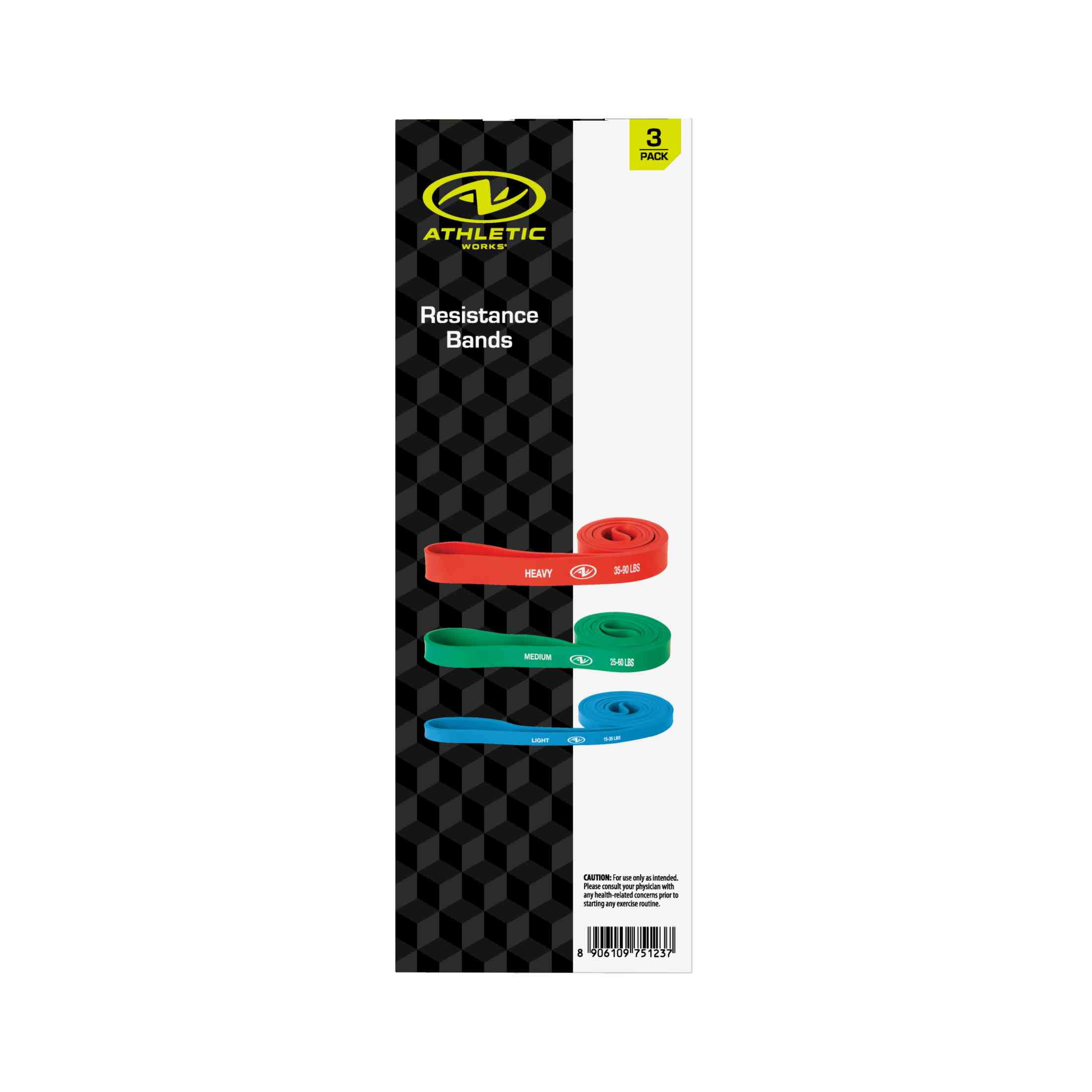 Athletic Works Resistance Bands, Latex Free Material, Set of 3 Levels : Light, Medium, Heavy