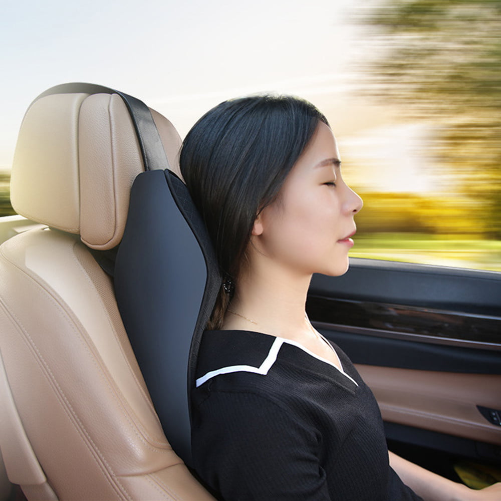 Dreamer Car Mid-hard Memory Foam Car Seat Head Pillow Neck Pillow With Adjustable Elastic Strap Black 