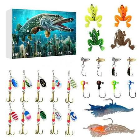 Yucurem Fishing Lures Kit 24 Pcs - New Tackle Box with Tackle Included Fishing Kit with VIBs Frogs Minnows Soft Baits Hooks & Weights Accessories Freshwater Lure Kit for Bass Walleye Trout (C)