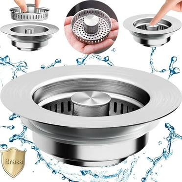 Kitchen Sink Drain Strainer 3 in 1- Stainless Steel Sink Stopper, Anti-Clogging Sink Food Catcher Basket, Fast Drainage Odor Filter Sink Plug for US Standard 3 1/2 inch Drain (Silver-1Pack)