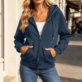 thumbnail image 4 of Womens Solid Color Zip Up Hoodies Long Sleeve Casual Hooded Sweatshirt with Pockets Fall Winter Warm Jackets Clothes, 4 of 7