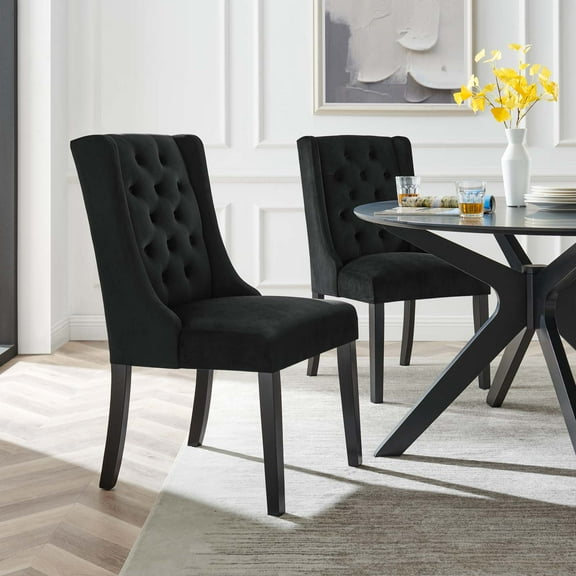 Modway Baronet Performance Velvet Dining Chairs - Set of 2 in Black