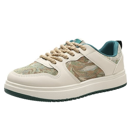 

Women‘s Embroidered Print Sneakers Low Top Lace Up Round Toe Anti-slip Casual Shoes Women‘s Flat Skate Shoes